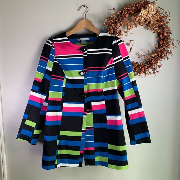 PETER NYGARD Womens Petites Retro Look Blazer Jacket Size 6 Black Red Colorblock - Picture 1 of 11